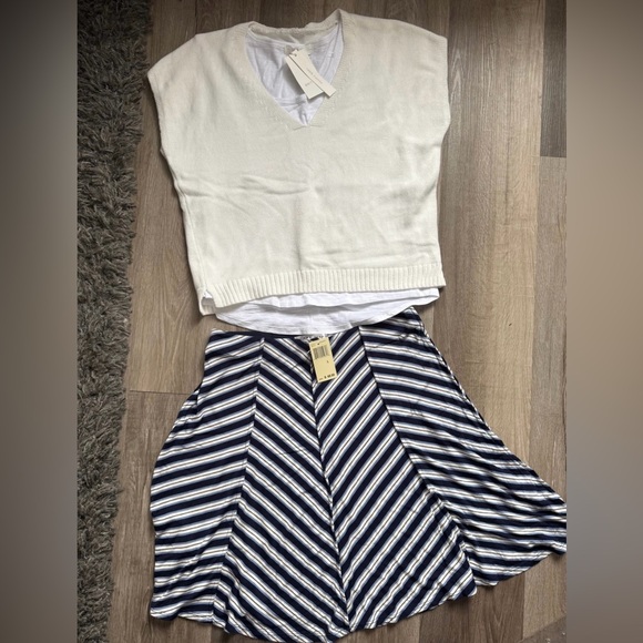 Max Studio Dresses & Skirts - White Sleeveless Top and Max Studio Striped Skirt Set